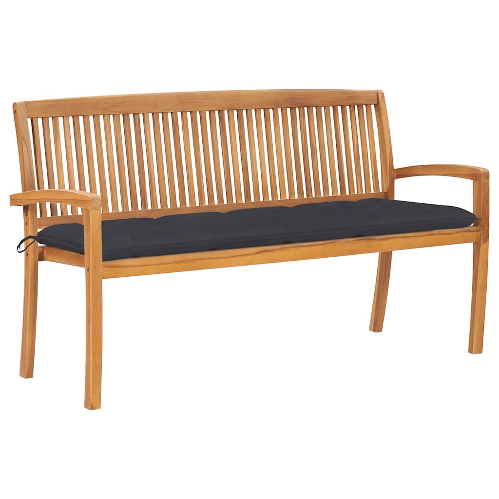Složiva vrtna klupa s jastukom 159 cm od masovne tikovine Antracitno siva 150 cm
