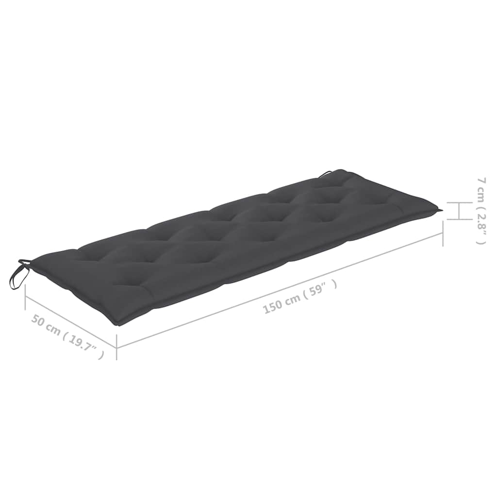 Složiva vrtna klupa s jastukom 159 cm od masovne tikovine Antracitno siva 150 cm