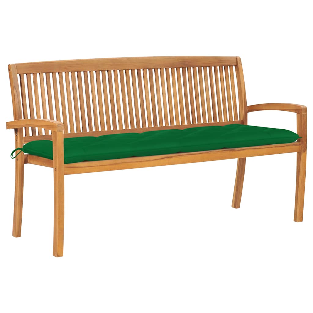 Složiva vrtna klupa s jastukom 159 cm od masovne tikovine Zelena 150 cm