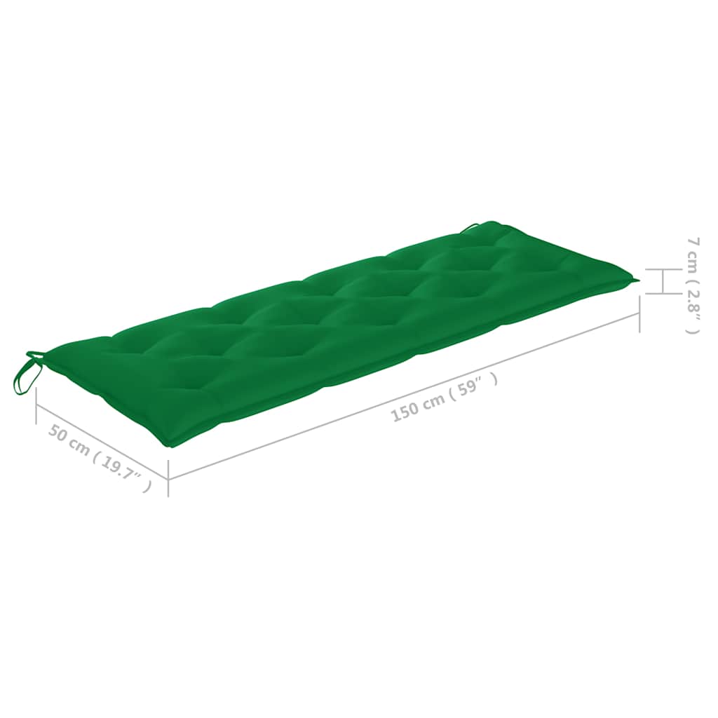 Složiva vrtna klupa s jastukom 159 cm od masovne tikovine Zelena 150 cm