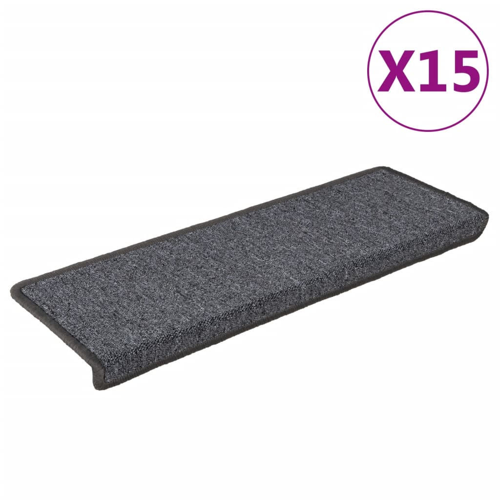 Prostirke za stepenice 15 kom 65x21x4 cm tamno sive pravokutne rubove