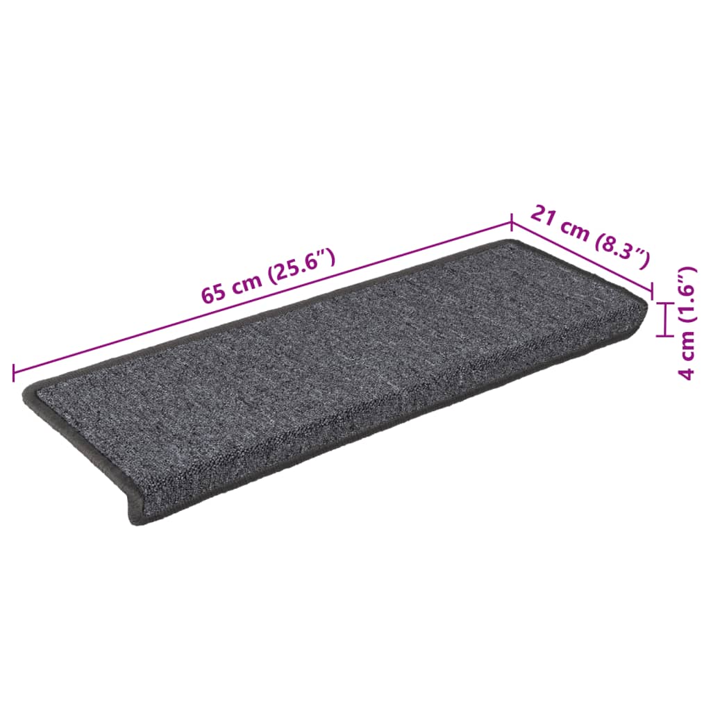 Prostirke za stepenice 15 kom 65x21x4 cm tamno sive pravokutne rubove