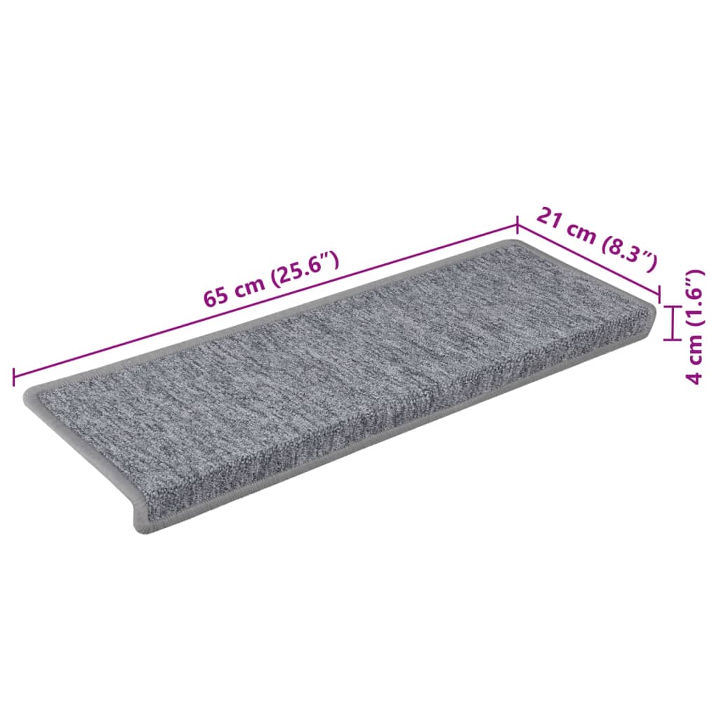 Prostirke za stepenice 15 kom 65x21x4 cm svijetlo sive pravokutne rubove