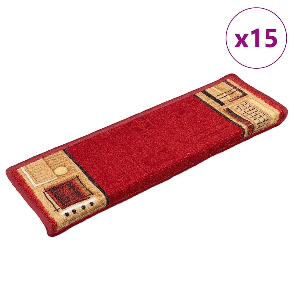 Samoljepljivi otirači za stepenice 15 kom 65x21x4 cm crveni