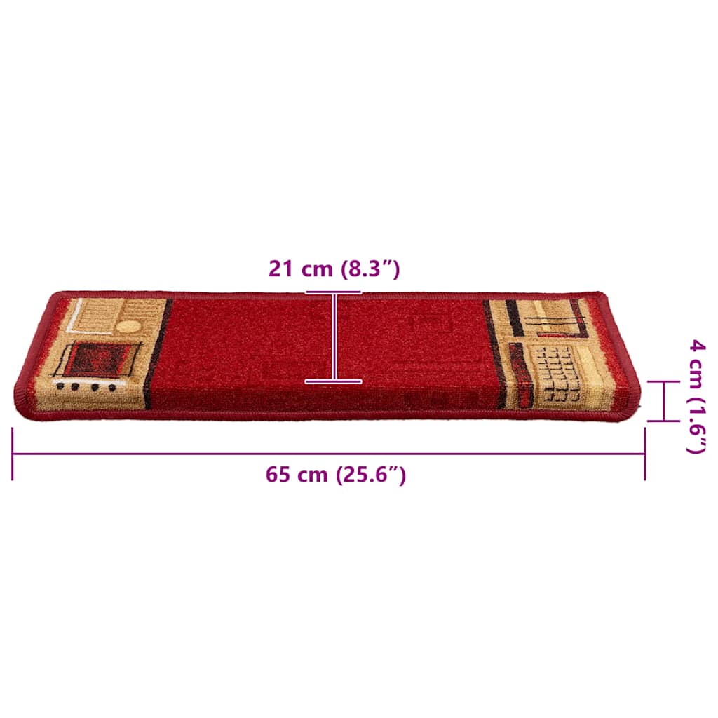 Samoljepljivi otirači za stepenice 15 kom 65x21x4 cm crveni