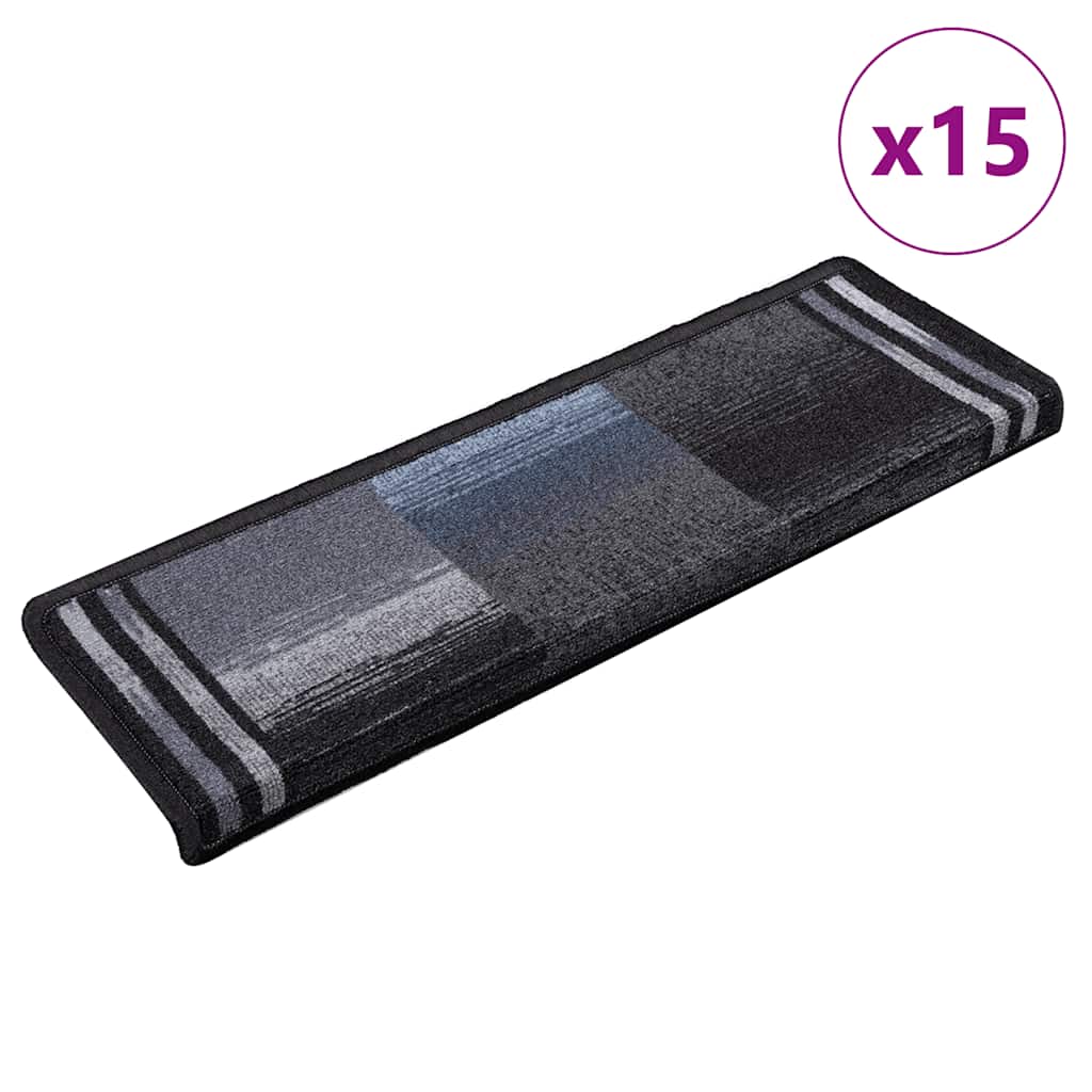 Samoljepljivi otirači za stepenice 15 kom 65x21x4 cm crno-sivi