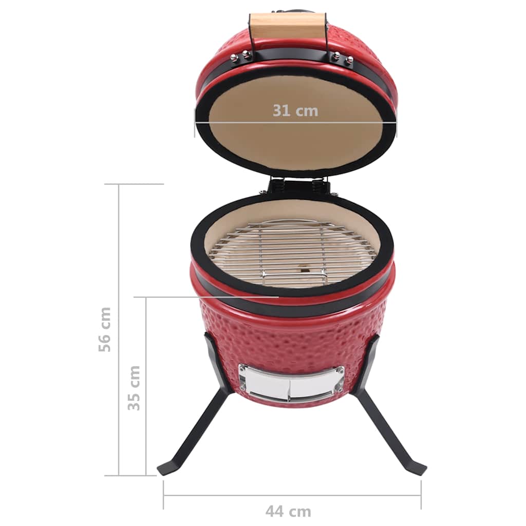 2-u-1 roštilj s pušnicom Kamado keramički 56 cm crveni