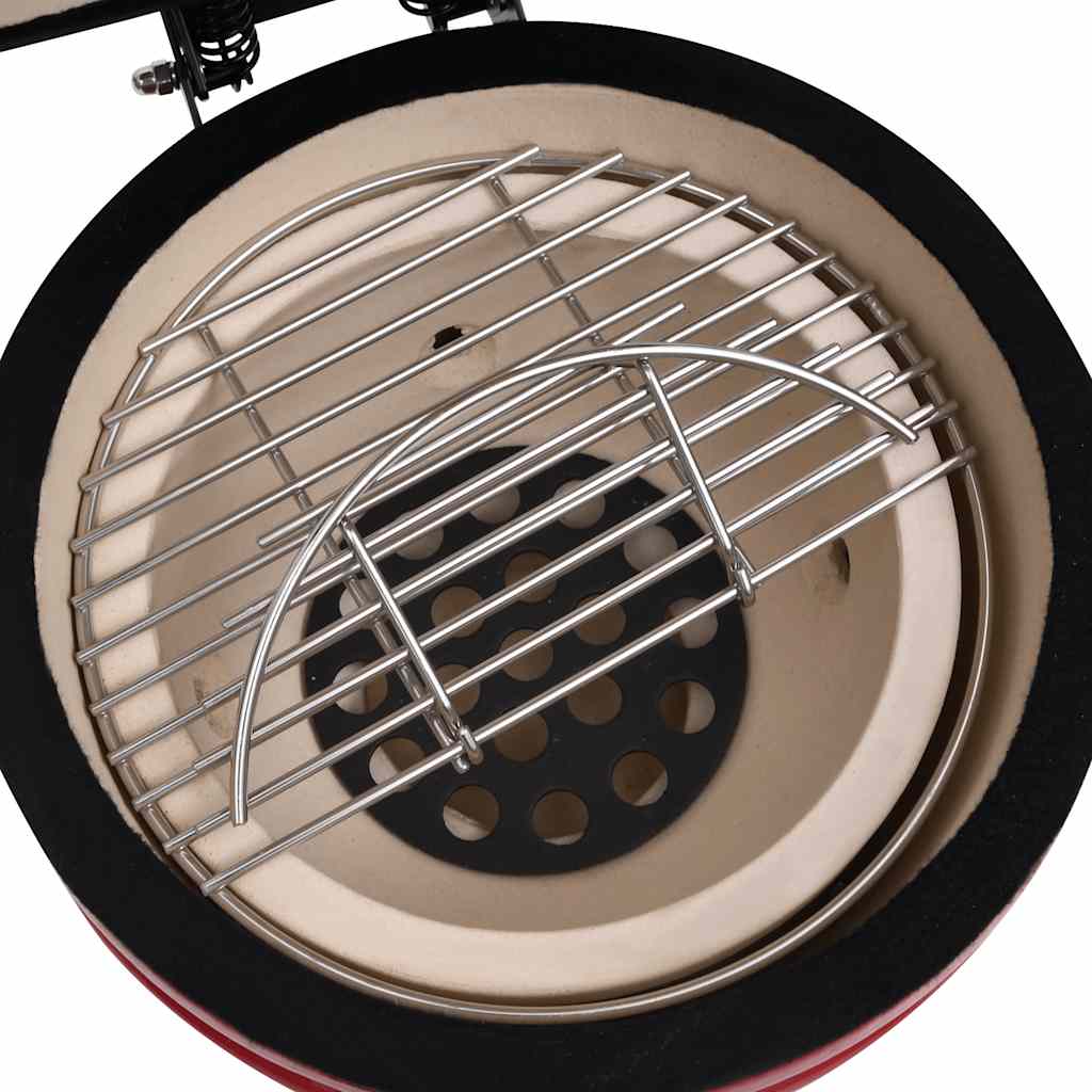 2-u-1 roštilj s pušnicom Kamado keramički 56 cm crveni