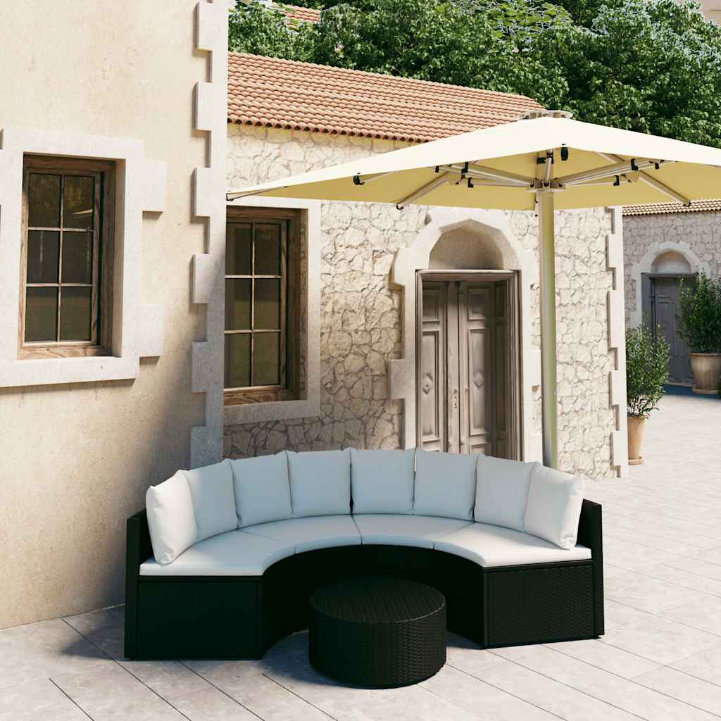 5-dijelni set vrtnih sofa od poliratana s jastucima crni