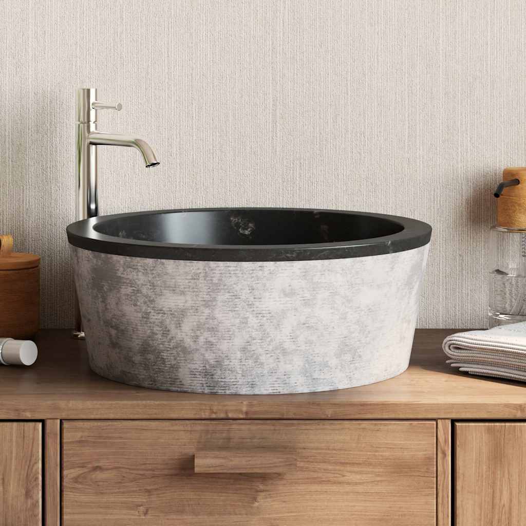 Umivaonik crni Ø 40 x 15 cm mramorni
