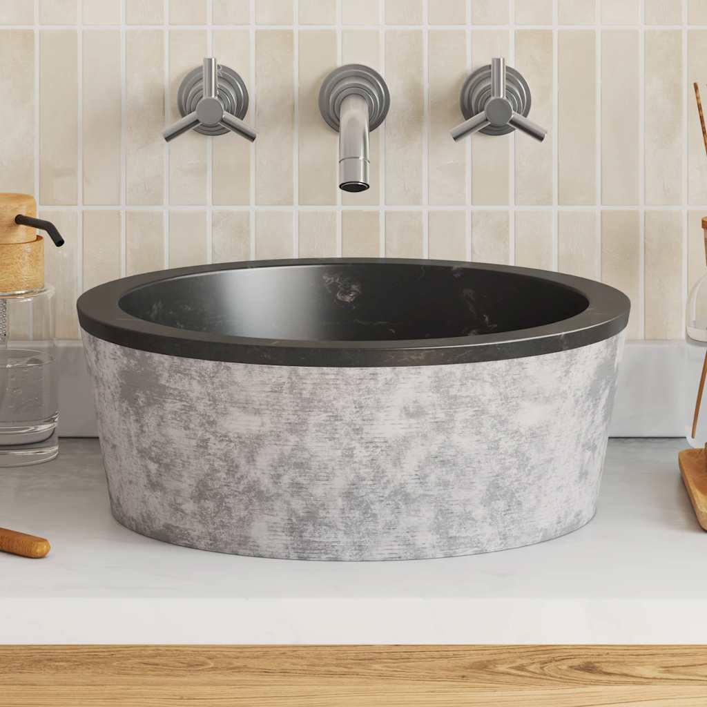 Umivaonik crni Ø 40 x 15 cm mramorni