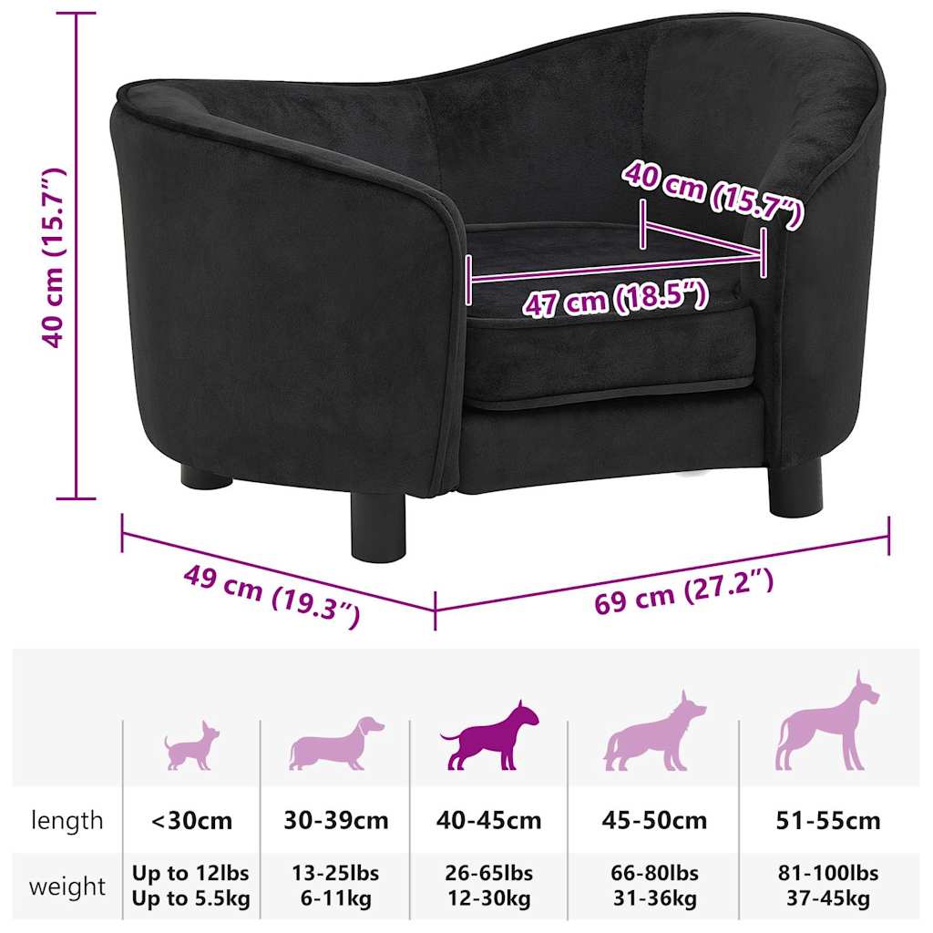Sofa za pse crna 69 x 49 x 40 cm plišana