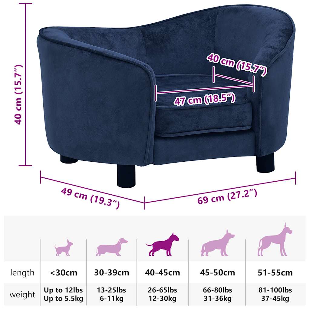 Sofa za pse plava 69 x 49 x 40 cm plišana