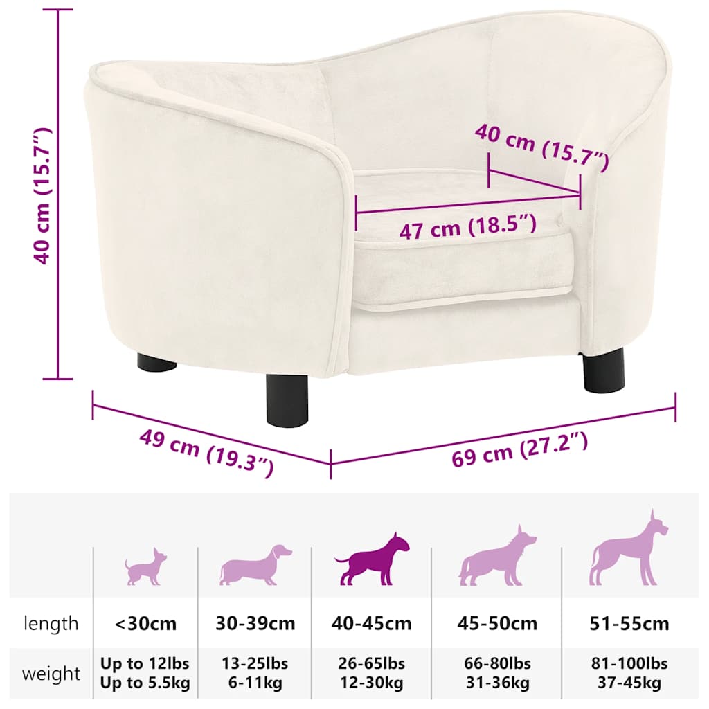 Sofa za pse krem 69 x 49 x 40 cm plišana