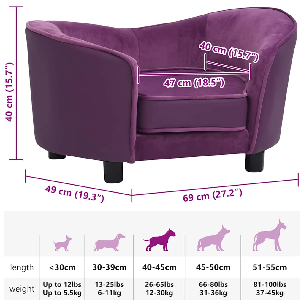 Sofa za pse bordo 69 x 49 x 40 cm od pliša i umjetne kože