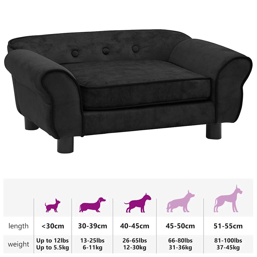 Sofa za pse crna 72 x 45 x 30 cm plišana