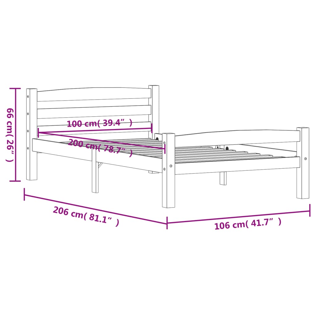 Okvir za krevet od masivne borovine 100 x 200 cm