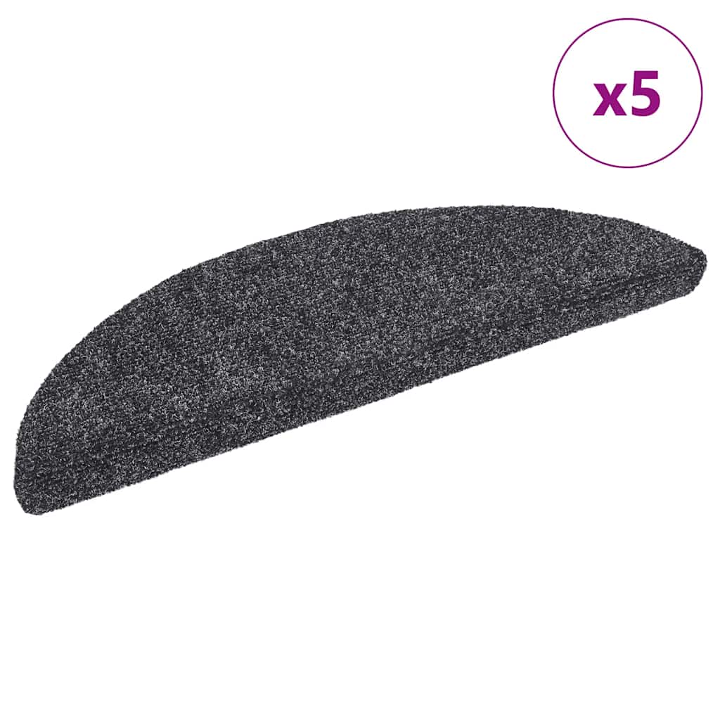 Prostirke za stepenice, samoljepljive, 5 kom, 56x17x3 cm, tamno sive, poluokrugle