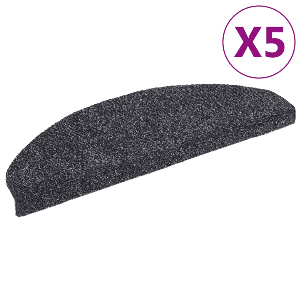 Prostirke za stepenice, samoljepljive, 5 kom, 65x21x4 cm, tamno sive, poluokrugle, velike