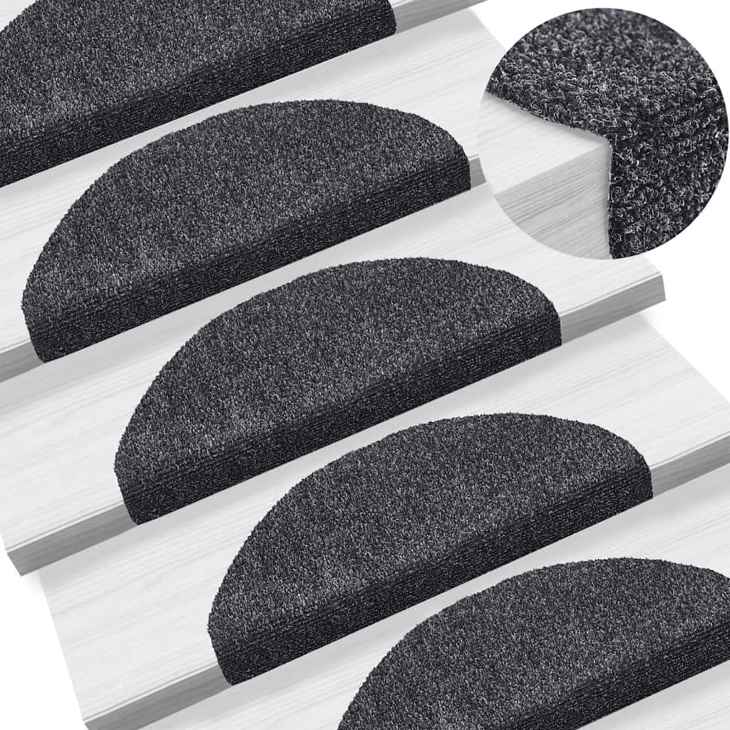 Prostirke za stepenice, samoljepljive, 5 kom, 65x21x4 cm, tamno sive, poluokrugle, velike