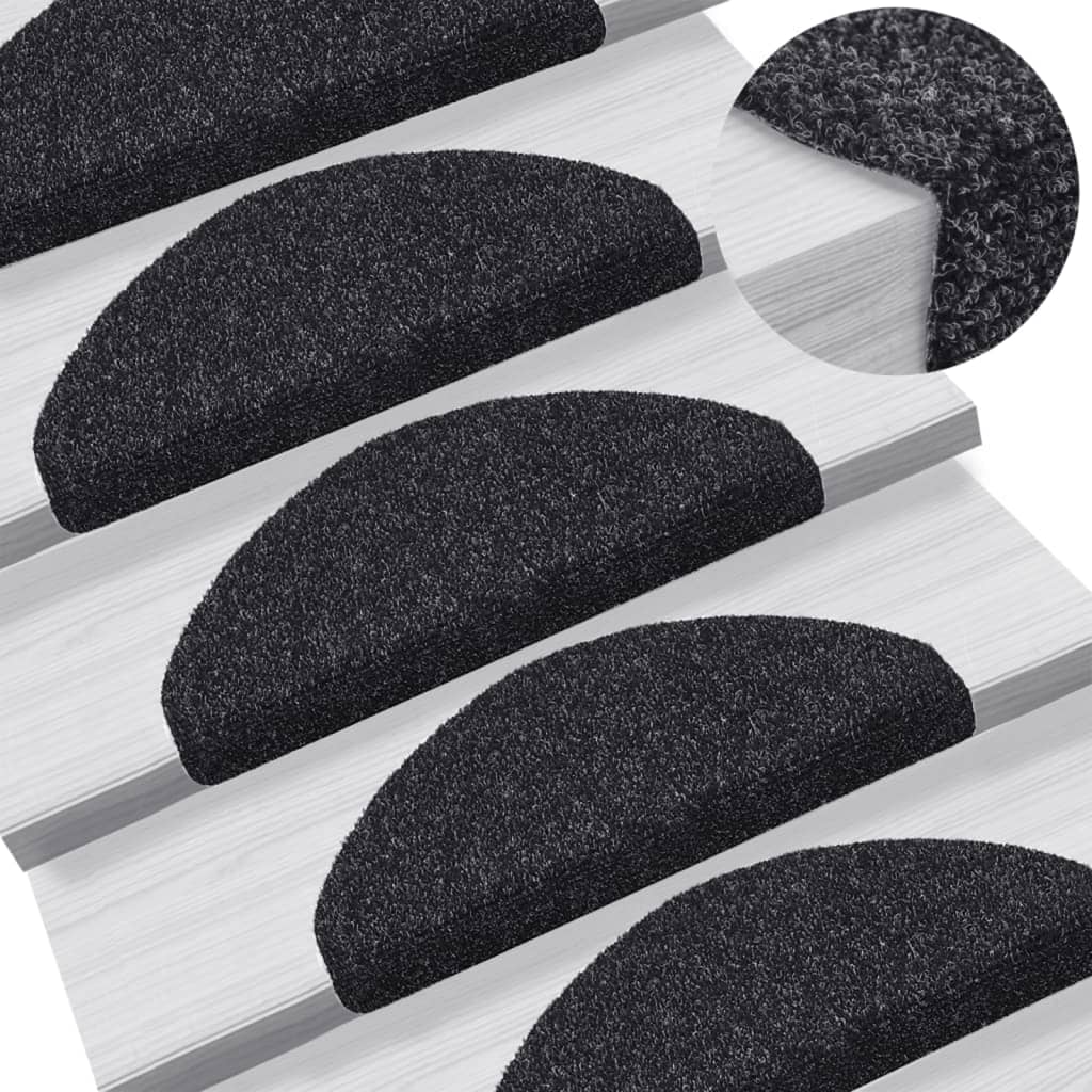Prostirke za stepenice, samoljepljive, 10 kom, 65x21x4 cm, crne, poluokrugle, velike
