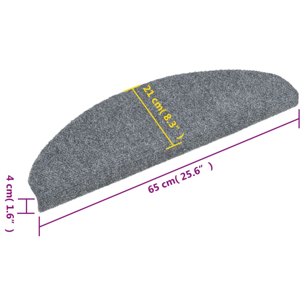 Prostirke za stepenice, samoljepljive, 10 kom, 65x21x4 cm, svijetlo sive, poluokrugle, velike