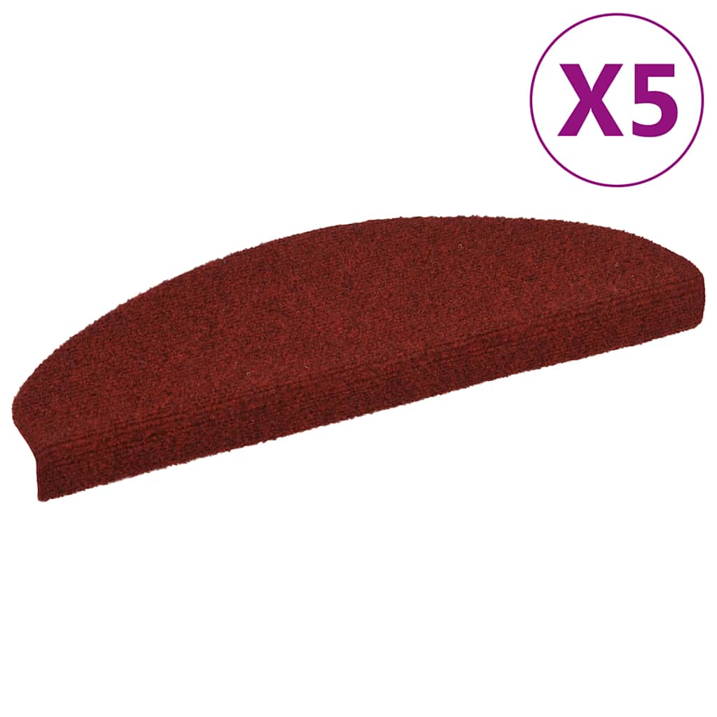 Prostirke za stepenice, samoljepljive, 5 kom, 65x21x4 cm, bordo crvene, poluokrugle, velike