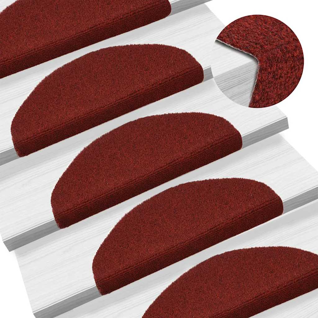 Prostirke za stepenice, samoljepljive, 5 kom, 65x21x4 cm, bordo crvene, poluokrugle, velike