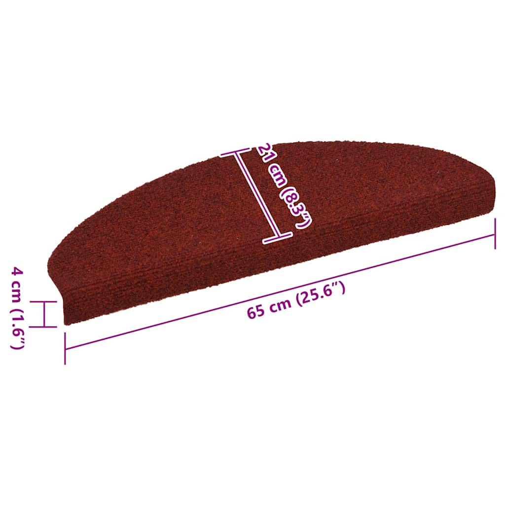 Prostirke za stepenice, samoljepljive, 5 kom, 65x21x4 cm, bordo crvene, poluokrugle, velike