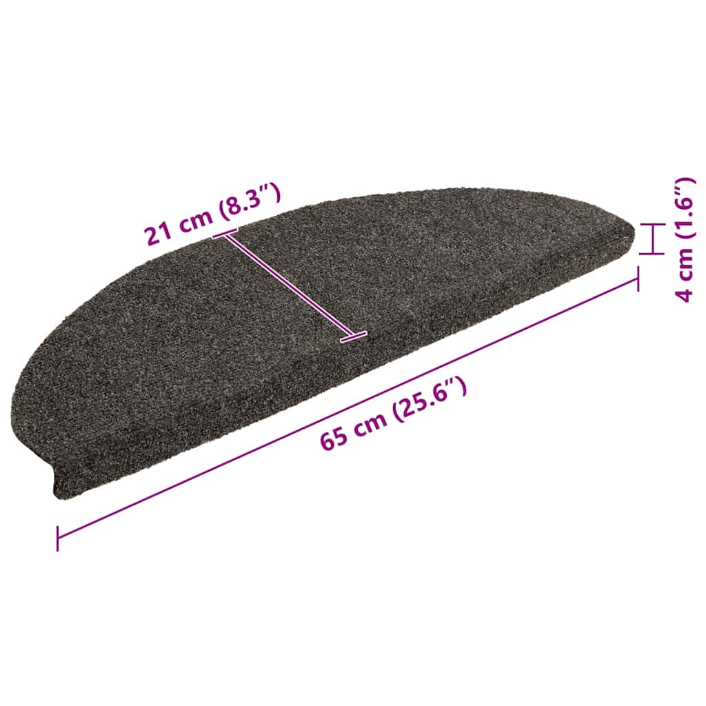 Prostirke za stepenice, samoljepljive, 10 kom. 65x21x4 cm, antracit, poluokrugle, velike