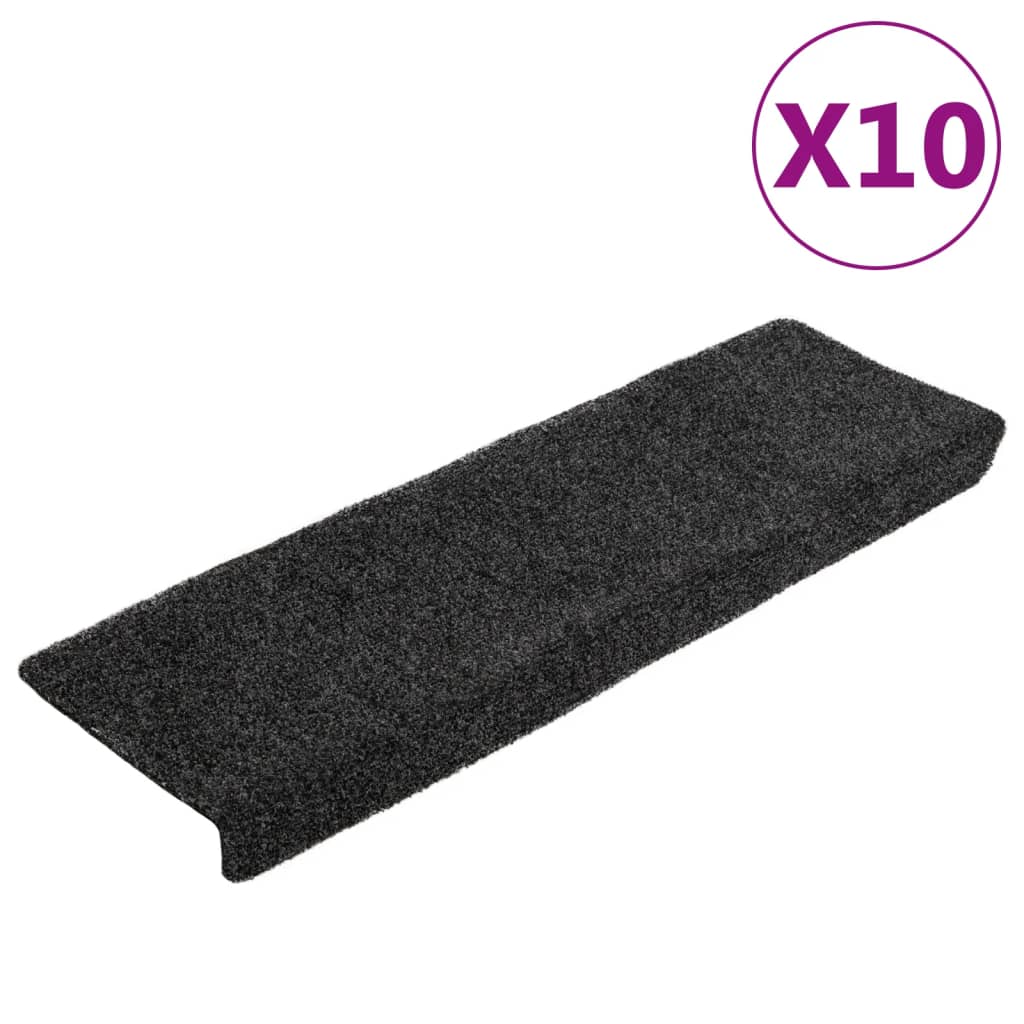 Prostirke za stepenice samoljepljive 10 kom 65x21x4 cm tamnosive pravokutne rubove
