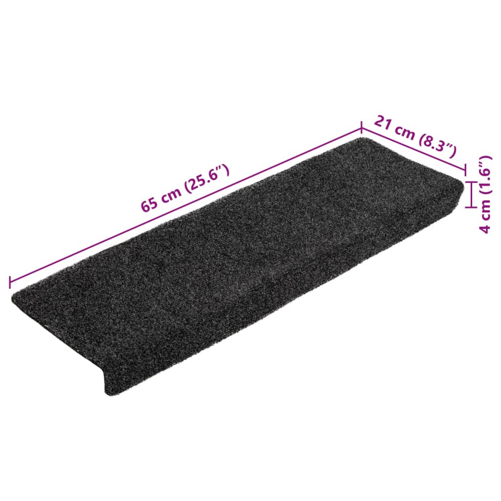 Prostirke za stepenice samoljepljive 10 kom 65x21x4 cm tamnosive pravokutne rubove