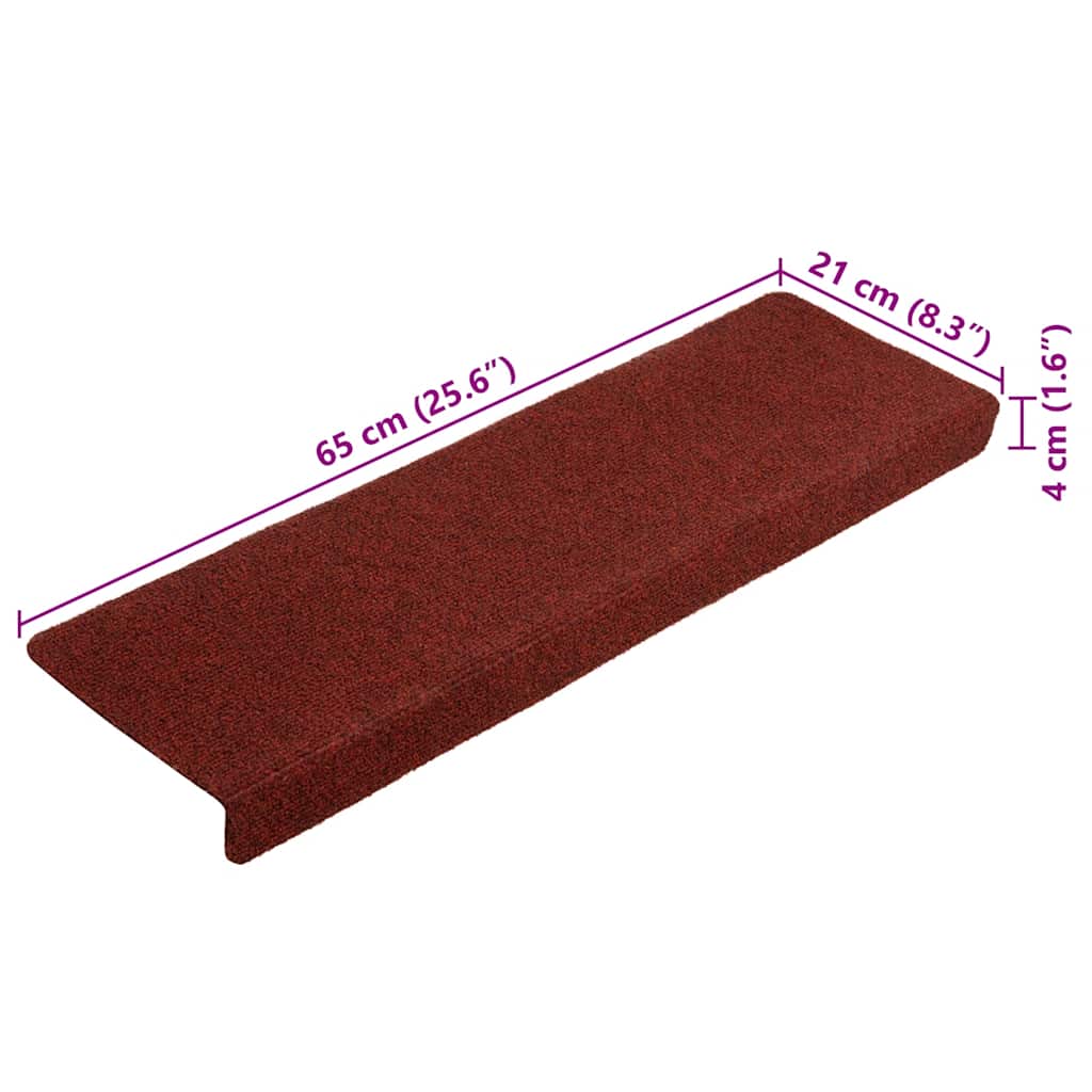 Prostirke za stepenice, samoljepljive, 10 kom, 65x21x4 cm, bordo crvene, pravokutni rub