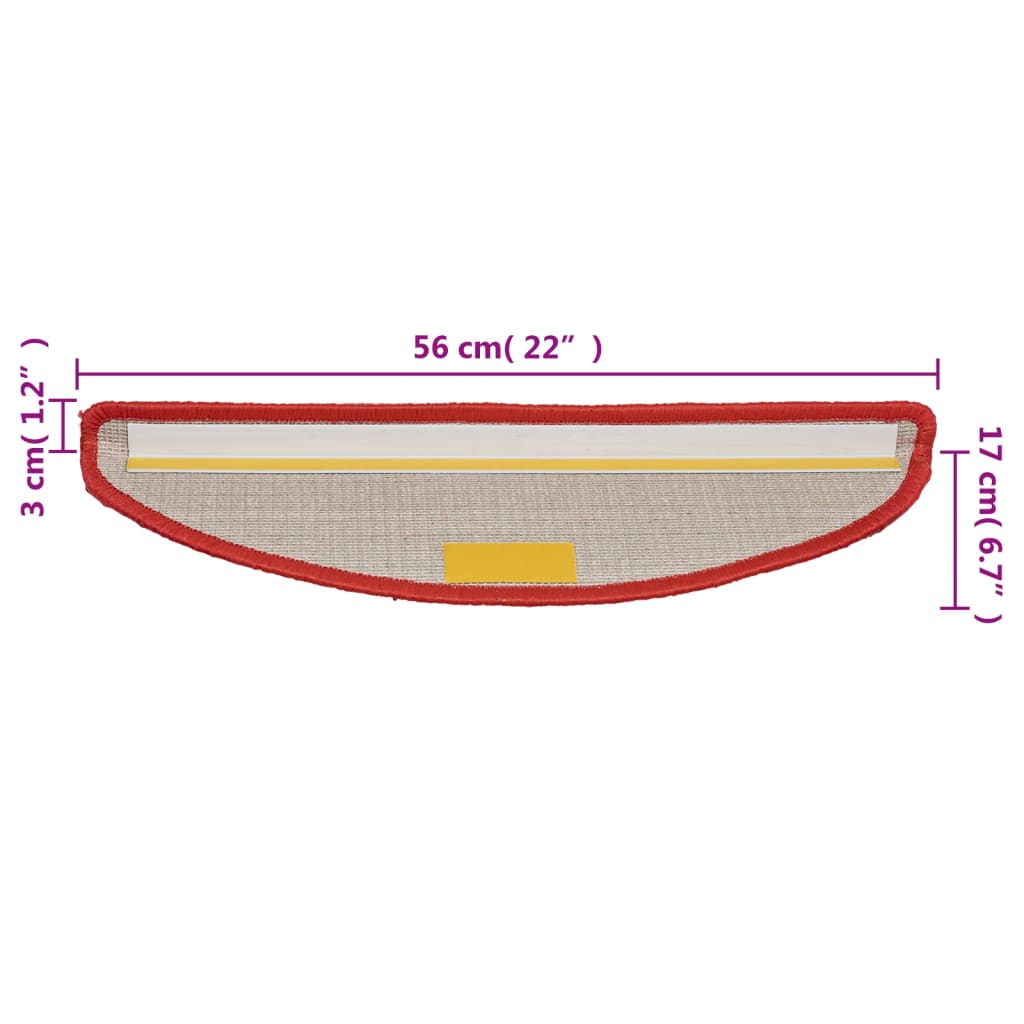 Prostirke za stepenice 10 kom 56x17x3 cm crvene poluokrugle