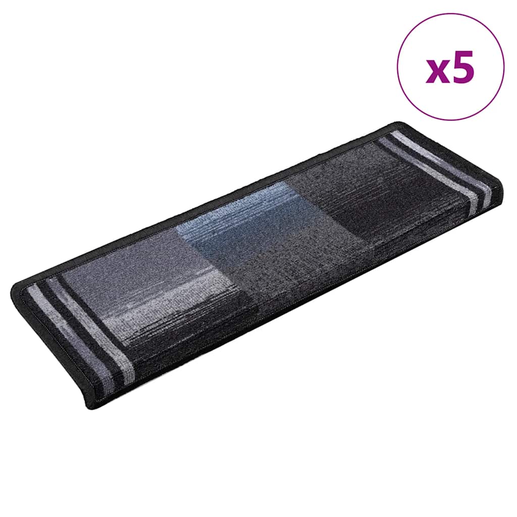 Otirači za stepenice samoljepljivi 5 kom 65x21x4 cm crno-sivi