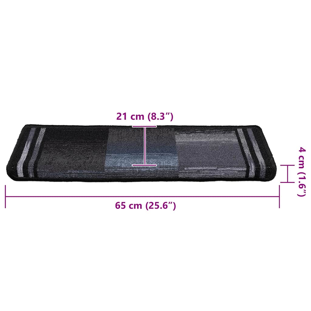 Otirači za stepenice samoljepljivi 5 kom 65x21x4 cm crno-sivi