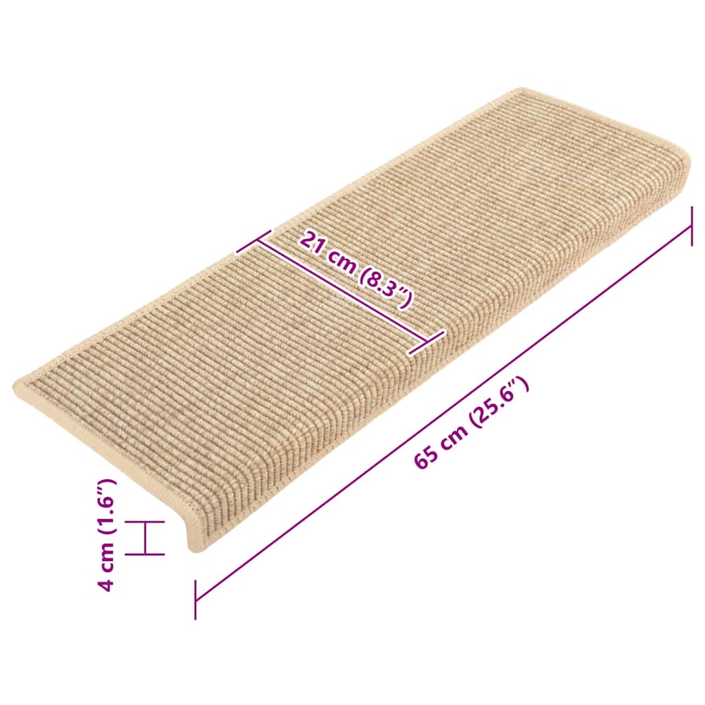 Prostirke za stepenice 15 kom 65x21x4 cm svijetlo bež pravokutni rub