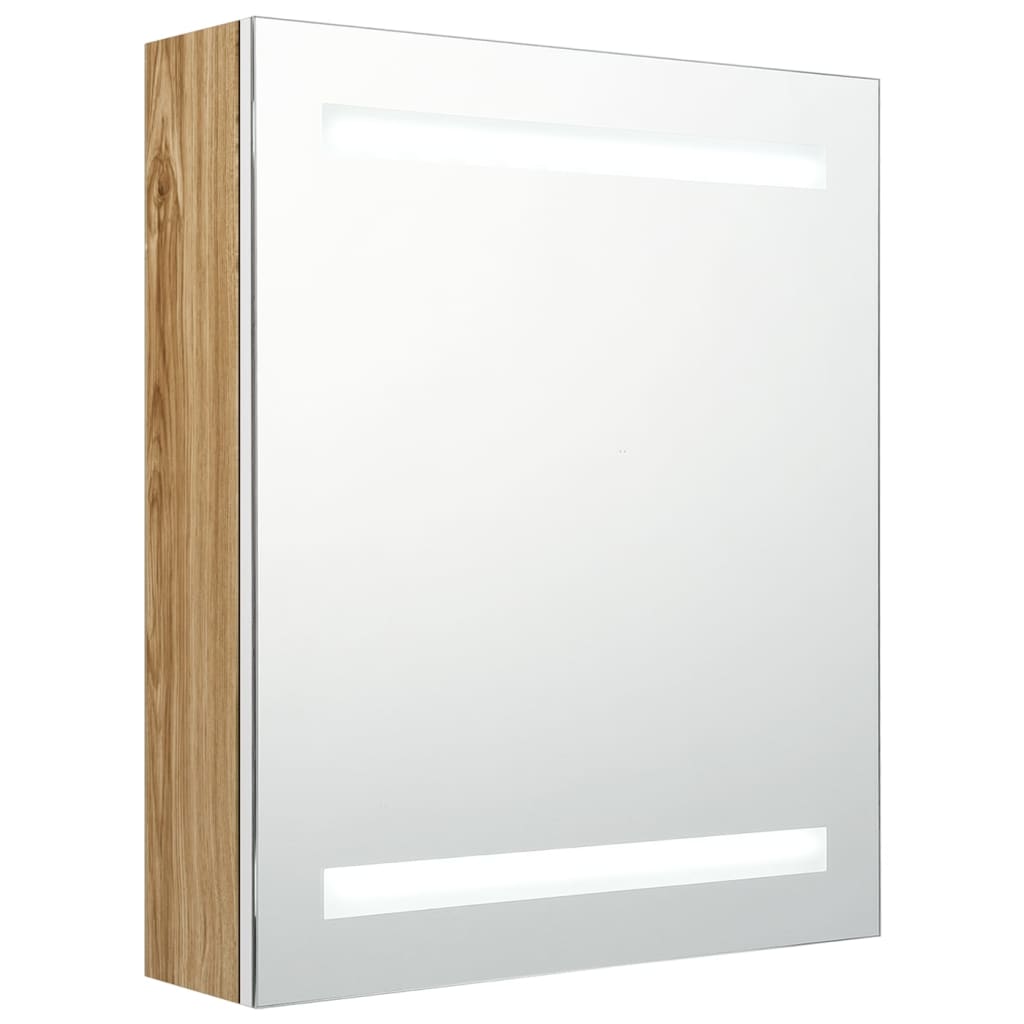 LED kupaonski ormarić s ogledalom bijeli i hrast 50x14x60 cm