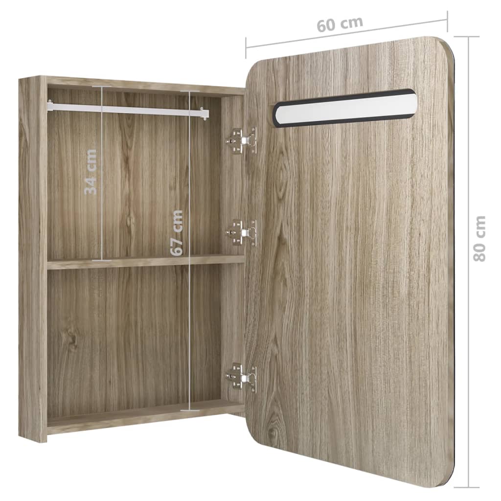 LED kupaonski ormarić s ogledalom boja hrasta 60 x 11 x 80 cm