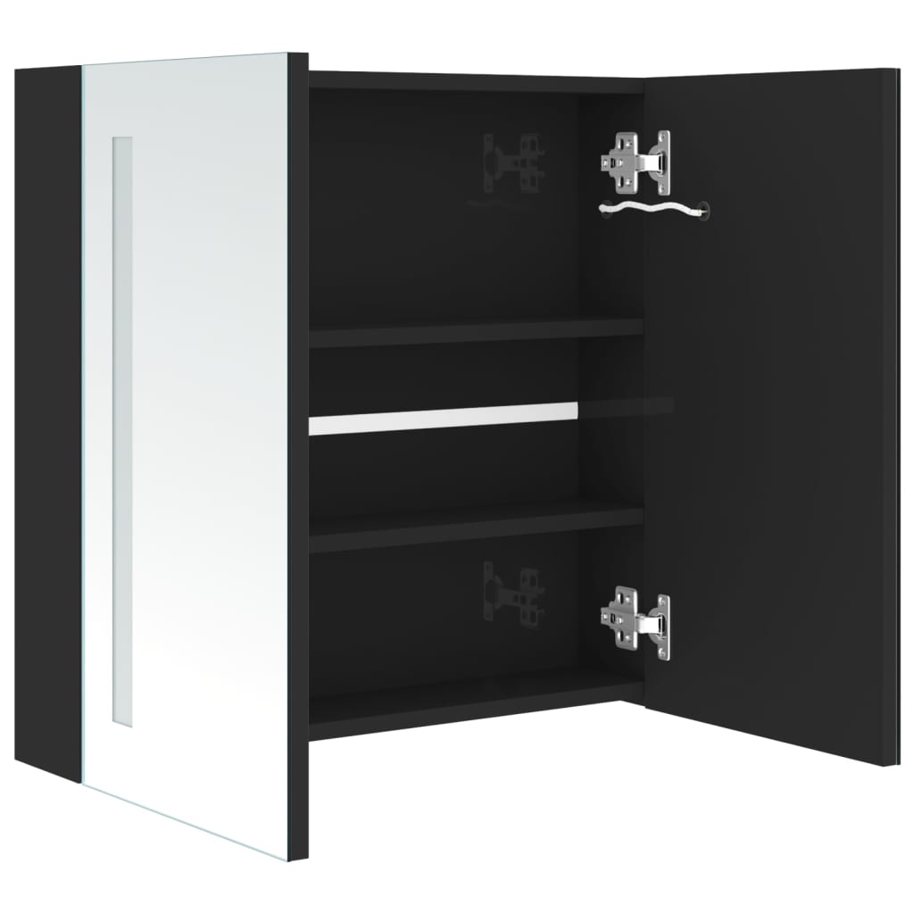 LED kupaonski ormarić s ogledalom sjajni crni 62 x 14 x 60 cm
