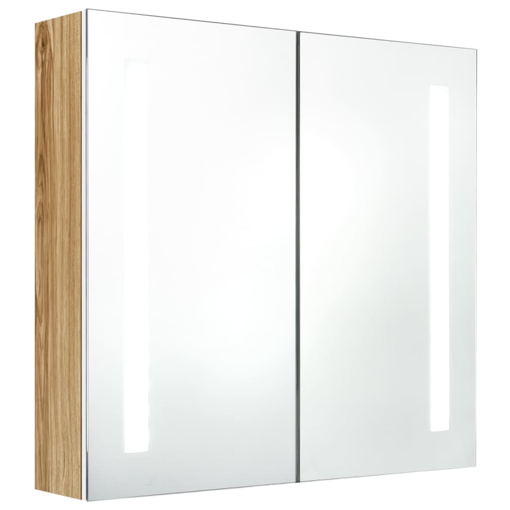 LED kupaonski ormarić s ogledalom bijeli i hrast 62x14x60 cm