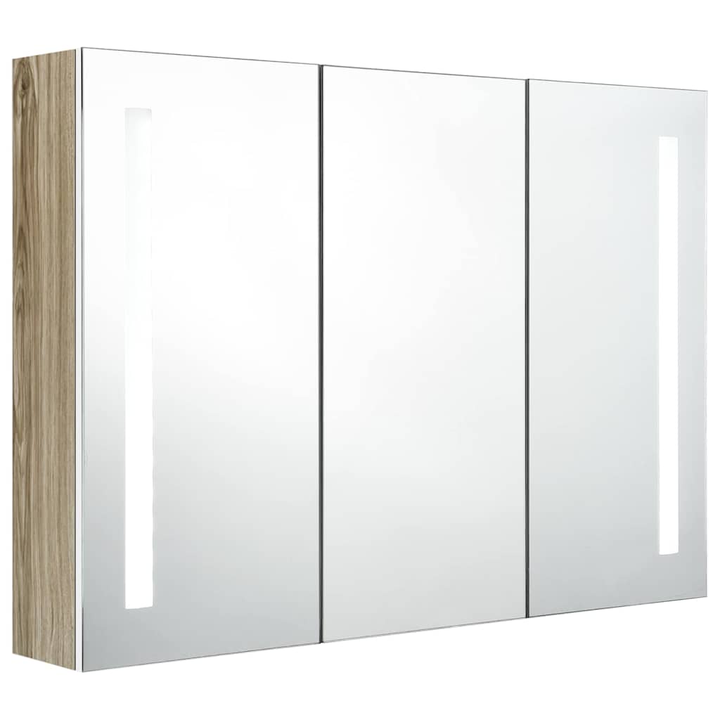LED kupaonski ormarić s ogledalom 89x14x62 cm bijeli i hrast