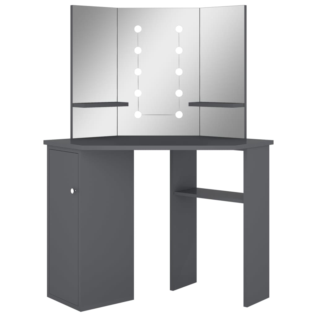 Kutni toaletni stolić s LED svjetlima sivi 111 x 54 x 141,5 cm
