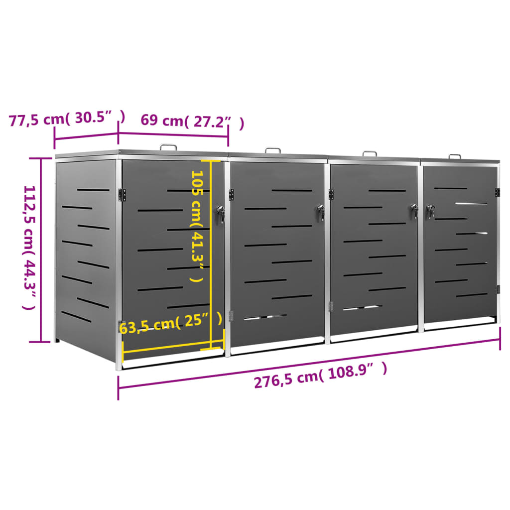 Spremište za četiri kante za smeće 276,5x77,5x112,5 cm čelično