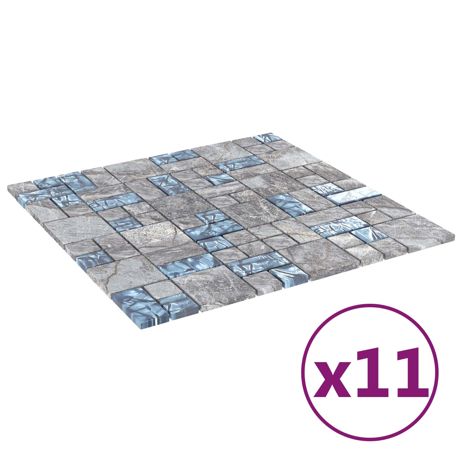 Mosaic keramika 11 pcs Siva i plava 50 x 50 cm Stakl