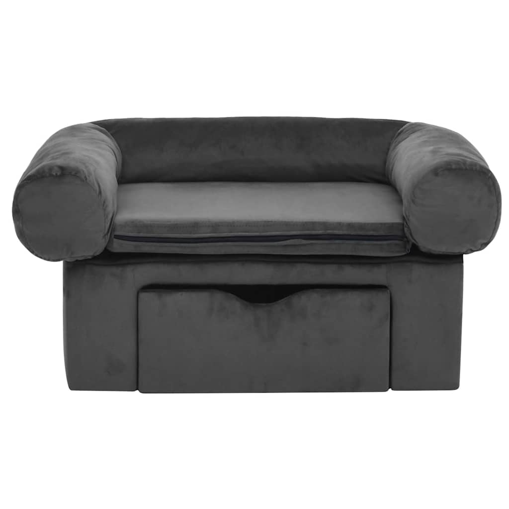 Sofa za pse s ladicom tamnosiva 75 x 50 x 38 cm plišana