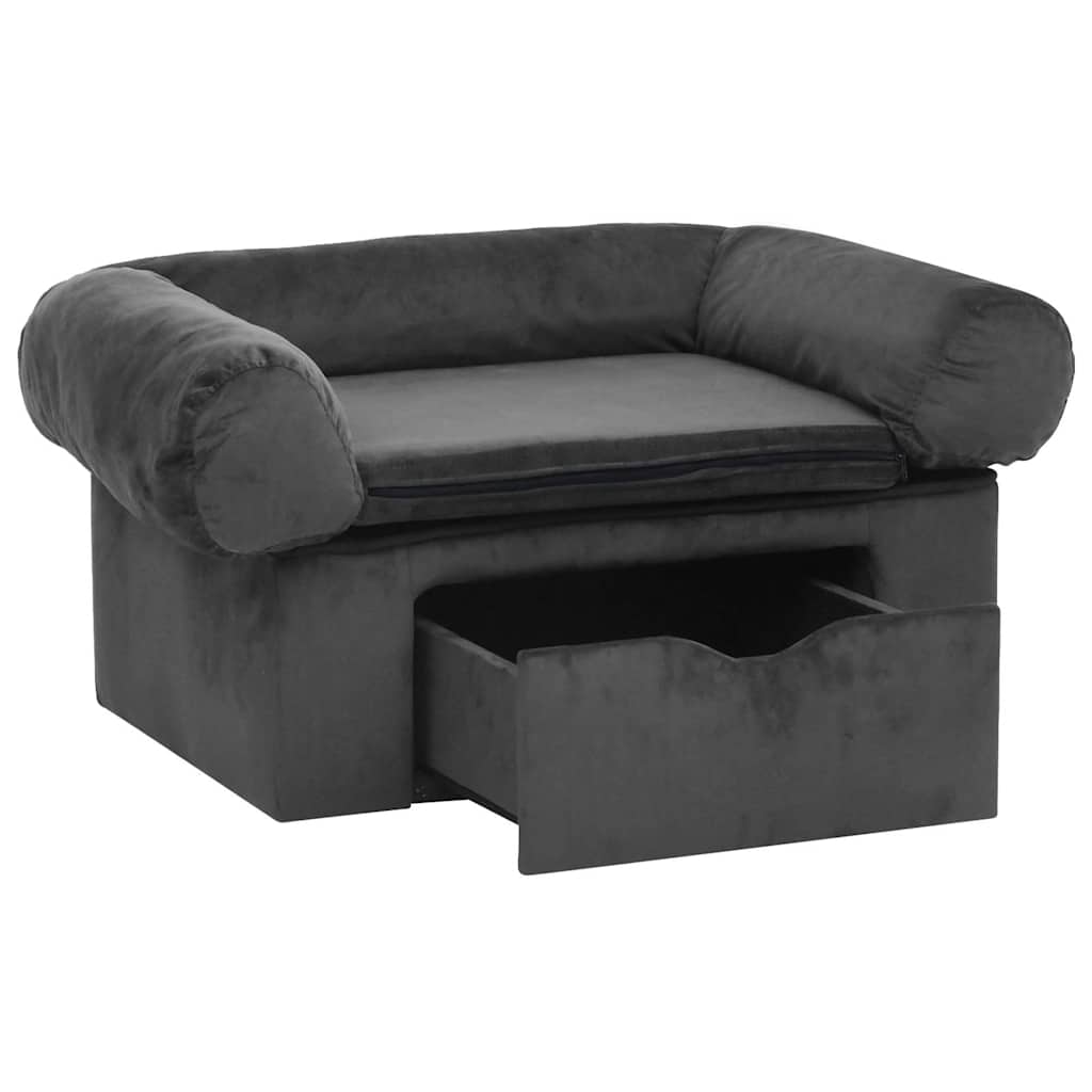 Sofa za pse s ladicom tamnosiva 75 x 50 x 38 cm plišana
