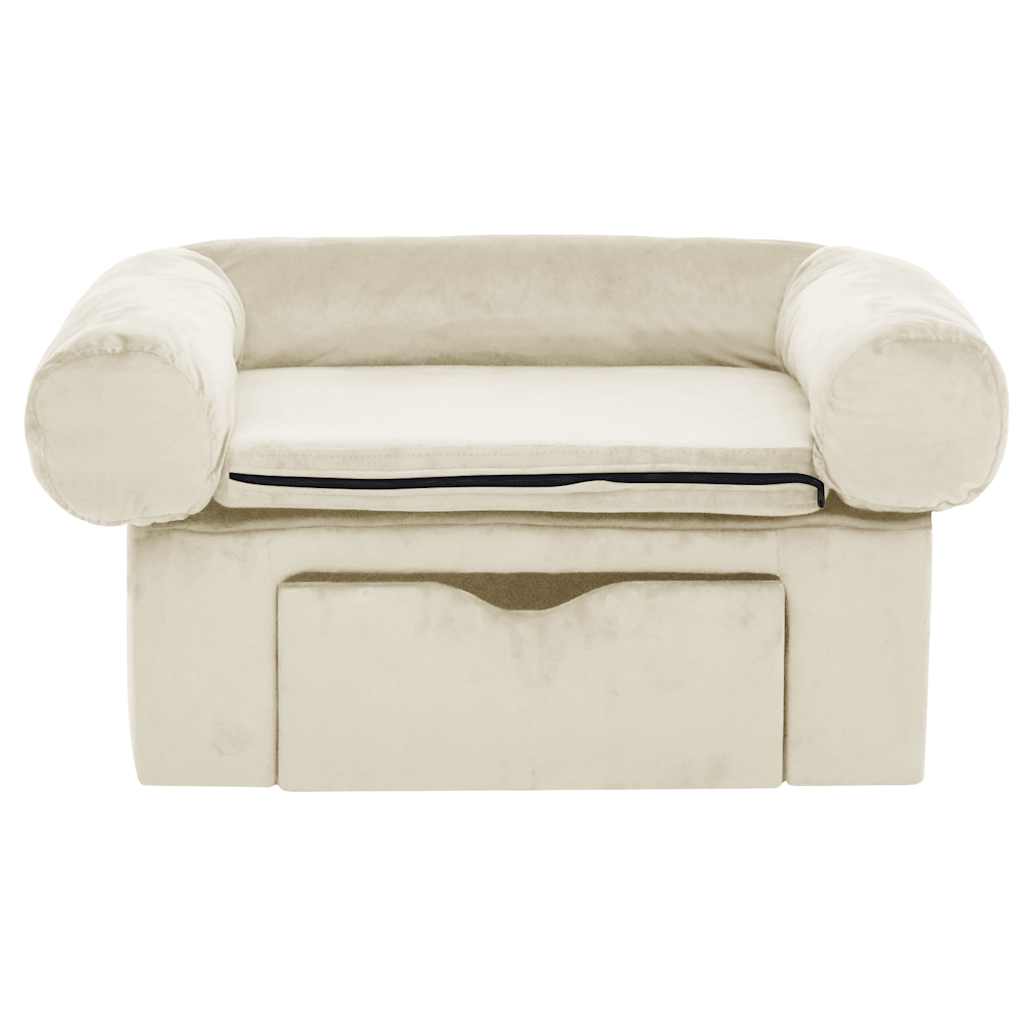 Sofa za pse s ladicom krem 75 x 50 x 38 cm plišana
