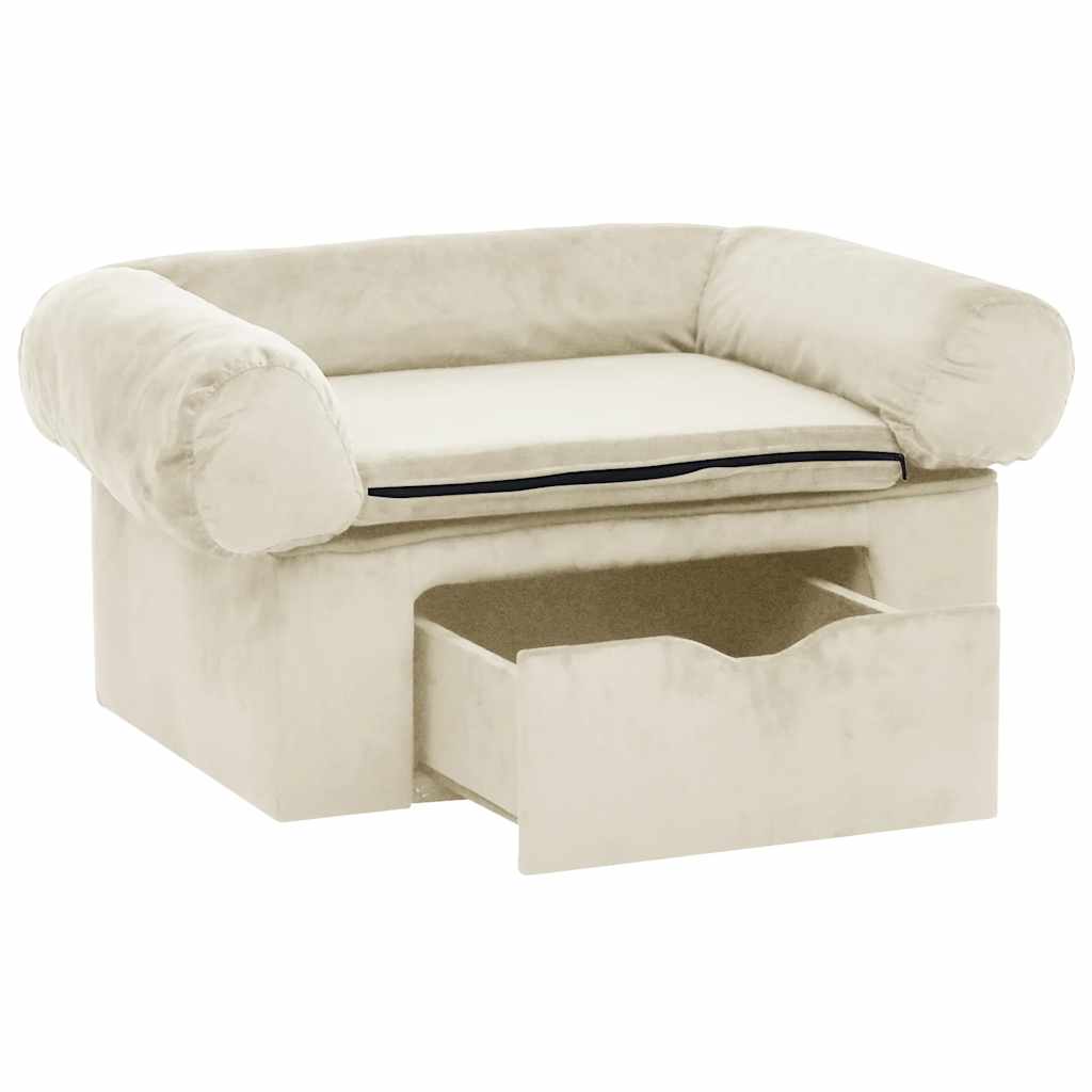 Sofa za pse s ladicom krem 75 x 50 x 38 cm plišana