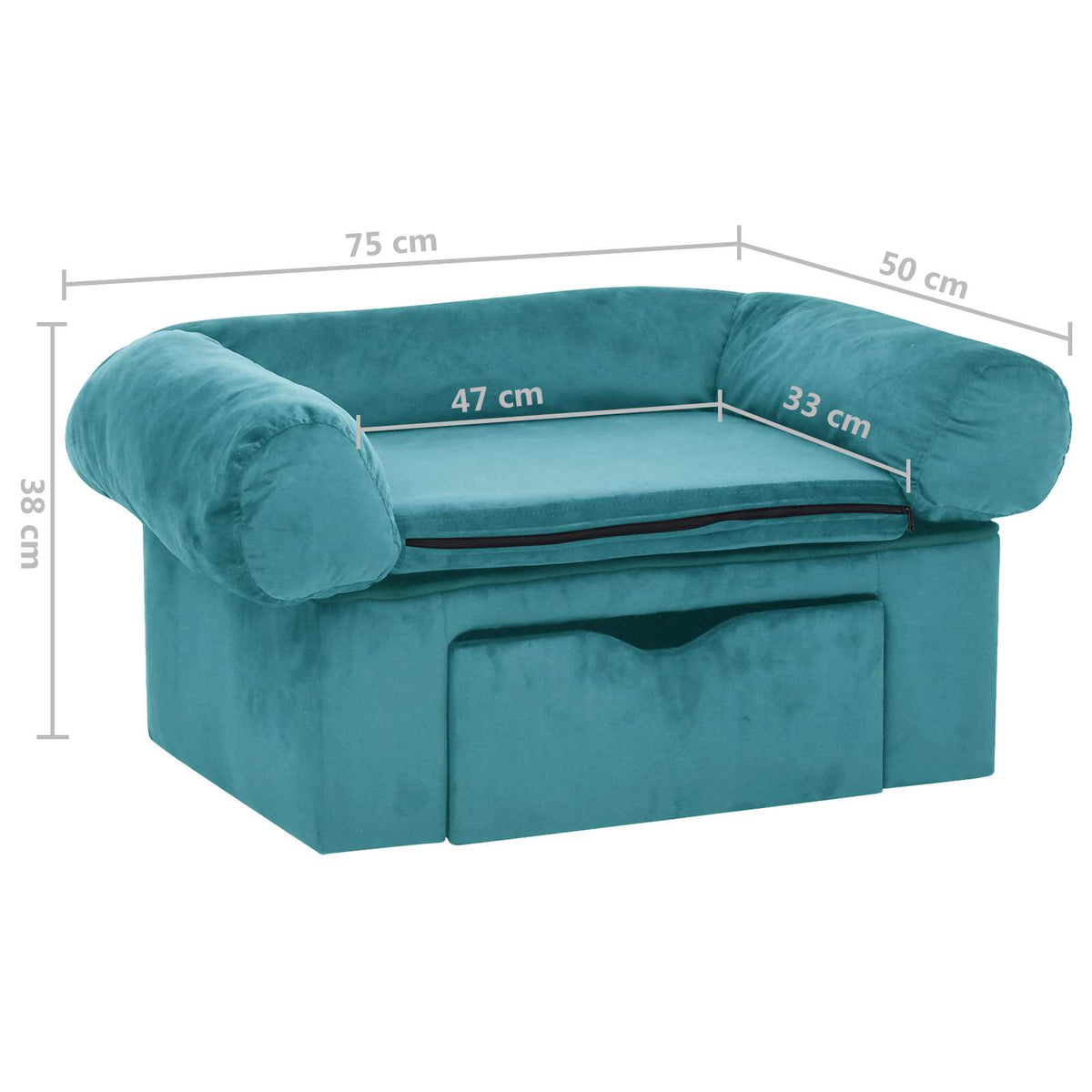 Sofa za pse s pohranom Tirkizna 75 x 50 x 38cm Pliš